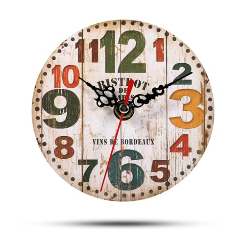 HERCHR 4.7 Pulgadas Reloj Pared Vintage Multicolor, Redonda de Madera Decorativo de la Pared...