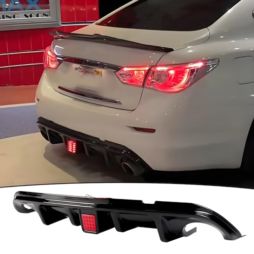 NEESPOC Rear Diffuser W/LED Brake Light Compatible with Infiniti Q50 2014 2015 2016 2017 Add-on Body Kit Rear Bumper Lower Lip Splitter Exterior Accessories (Gloss Black)