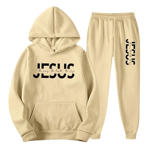 Jesus Track Suits for Men Christian Letter Print Fall Winter Outfit Religious Pullover Hoodie Sweatshirt and Jogger Trackpant2