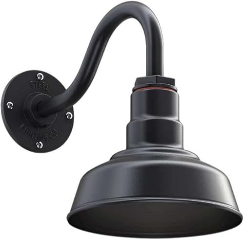 Steel Lighting Co. Hawthorne - Luz de granero  Montada en la pared al aire libre  Domo de 8 pulgadas  Cuello de cisne de 11 pulgadas  Luz pequeña de