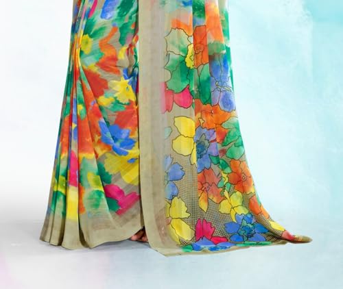 Image of Jaanvi fashion Women's Georgette Saree with Unstitched Blouse Piece