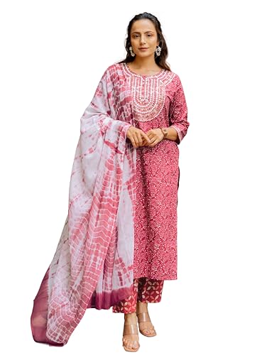 Image of MIRCHI FASHION Women's Straight Fit Paisley Printed And Embellished Kurta Set with Dupatta and Trouser