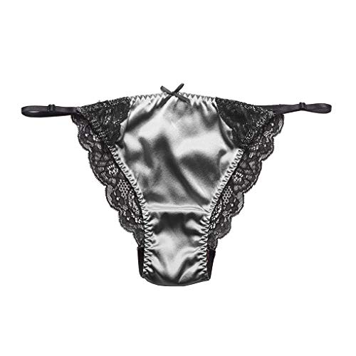 SilRiver Braguitas de satén de seda para mujer, sexy, braguitas de bikini, tanga, hipster gris S-M
