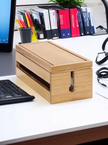 Image of Cable Management Box Wooden Cord Organizer Box for Extension Cord Power Stripe Surge Protector Wire Management Concealer Organizer Cover Hider for Desktop Home Office. (Pack of 2)