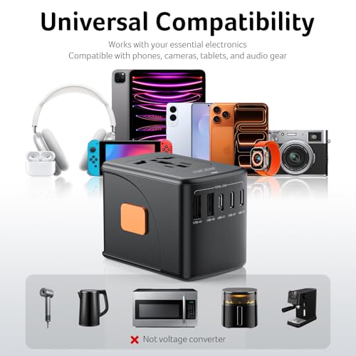 Image of Acer Universal Travel Plug Adapter - International Power Adapter with 5 USB Ports (3 USB C) 5.8A, Worldwide Outlet Charger for USA to European UK France Germany Spain, Type C /E /F /G /I /L /A, Black
