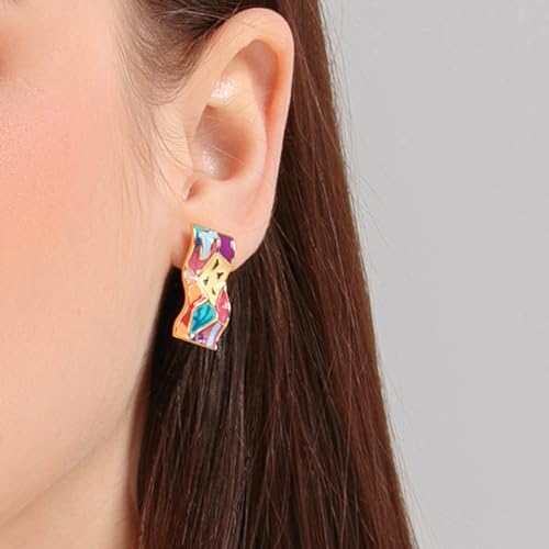 18K Gold Dangle Earrings for Women Handmade Enamel Abstract Painting Earrings Jewelry Birthday Gifts for Women Gifts for Daughter Mom and Sister Meaningful Jewelry Present3