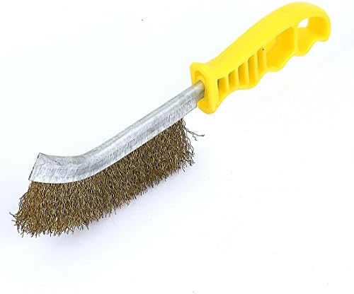 Aexit 25cm Length Painting Supplies & Wall Treatments Yellow Plastic Curved Handle Brass Wire Brush Paint Rollers Gold Tone