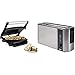 Princess 112415 Grill para bocadillos con tapa flotante, Se puede guardar en vertical, 2000 W, Plancha, 30 x 24 cm, Negro + 142353 Tostadora de ranura extralarga, 1000 W, Acero Inoxidable, Negro