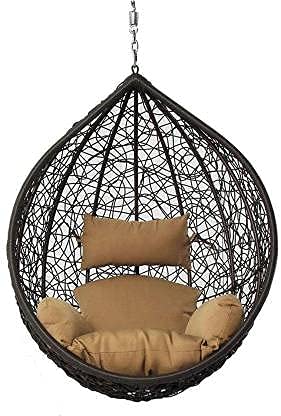 Prime Pigeon Hammock Iron Swing Chair Without Stand For Home, Hanging Swings For Indoor, Outdoor, Home, Patio, Yard, Balcony, Garden(Rattan)(Black/Light Brown), (121 X 96 X 66Cm)