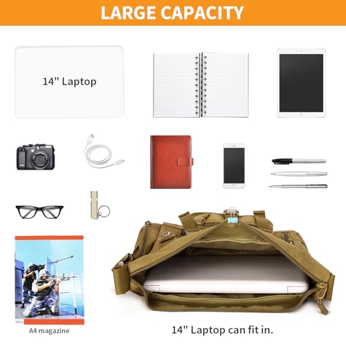 HUNTVP Taktisch Schultertasche Militär Crossbody Bag Sling Tasche Wasserabweisend Umhängetasche Messengerbag Aktentasche mit Verstellbar Schultergurt Outdoor,Braun