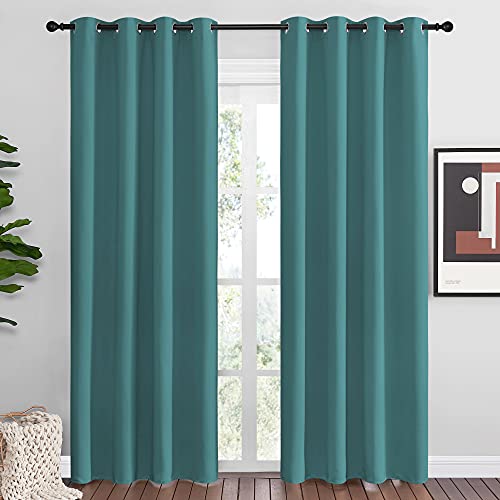 Image of NICETOWN Insulated Curtains Blackout Draperies - Triple Weave Microfiber Home Thermal Insulated Solid Ring Top Blackout Curtains /Panels for Bedroom(Sea Teal, Set of 2, 55 x 86 Inch)