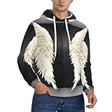 KLJnmbb Herren-Kapuzenpullover mit Engelsfeder-Aufdruck, weich, bequem, für Winter, Herbst, Frühling, Freizeit, Alltag, Schwarz , S