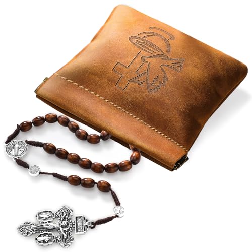 Leather Catholic Rosary Pouch First Communion Beads Jewelry Case Leather