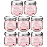 Bokon 8 Pieces Glass Mason Jars 16 oz Wide Mouth with Airtight Lids Dye Glass Canning Pint Jars Mason Jars Suitable for Pickle Fermenting Preserving Jam Jar(Pink)