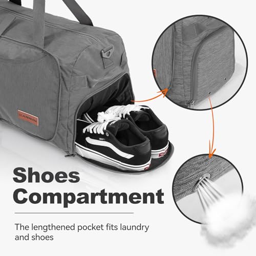 Image of Canway 65L Foldable Duffle Bag with Shoes Compartment, Water-Resistant Packable Travel Duffel for Gym, Weekend Trips, Lightweight Carry on Luggage for Men & Women