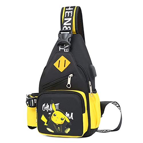 Fashion One-Shoulder Backpack Youth Leisure Backpack With USB Port Earphone Hole, Cartoon Luminous Pattern Pikachu Backpack (yellow)