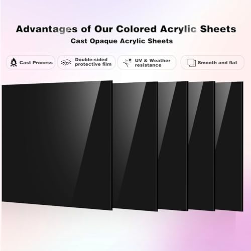 Image of Adrattnay Black Acrylic Sheets 1 /8 Thick, 5Pcs 6 x 6in Cast Acrylic Sheets 3mm for Laser Cutting, Opaque Acrylic Sheets Acrylic Panel with Protective Paper for Laser Engraving Material DIY Crafts