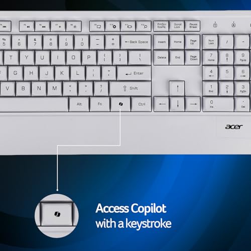 Image of Acer PalmEase Wireless Keyboard & Mouse Combo with Palm Rest | 2.4GHz, 1600 DPI, Co-Pilot Key, Rupee ₹ Symbol | 10m Range, 10M Keystroke Life, Power Saving Mode | Windows & Mac Compatible - White