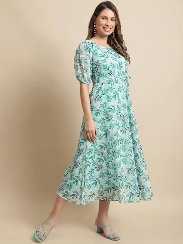 Image of Tee Projekt Women's Georgette Maxi Dress| Digital Print Floral Printed Western Ethnic Gown |Maxi Dress Casual Wear