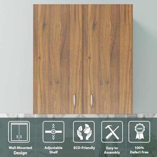 Image of VIKI Furniture |Buffet Modular Kitchen Wall Cabinet - Two Door Cabinet | Space Saving Rack for Spices | DIY Home Storage Cupboard (Brussel Walnut - 30D x 80W x 80H cm) | 1 Year Warranty