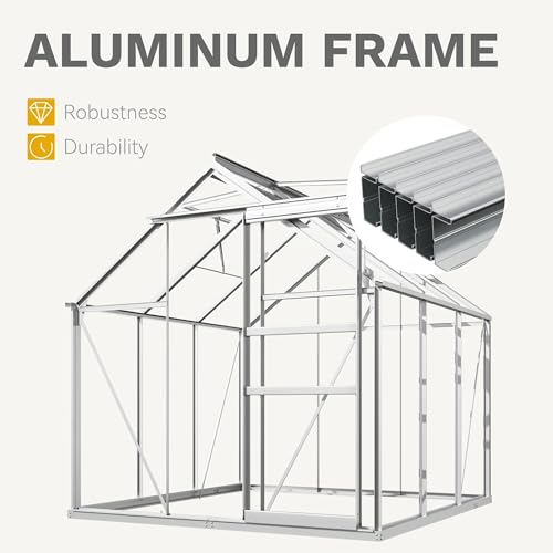 DWVO 6x6FT Polycarbonate Greenhouse for Outdoors, Large Heavy Duty Aluminum Greenhouses with Sliding Doors and Vent Window, Walk-in Greenhouse Large Sun House for Garden Backyard, Silver - Image 2