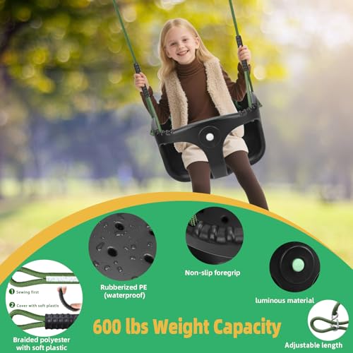 Image of Dakzou Jungle Gym High Back Full Bucket Toddler Swing Seat Upgraded Heavy Duty with Finger Grip Chain Fully Assembled Swing Set Accessory，Black