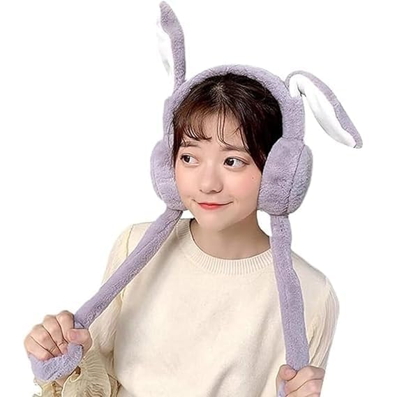 H-STYLE STORE Plush Knitted Ear Muffs, Rabbit Ear Design, Windproof, for Girls, Winter-image-4