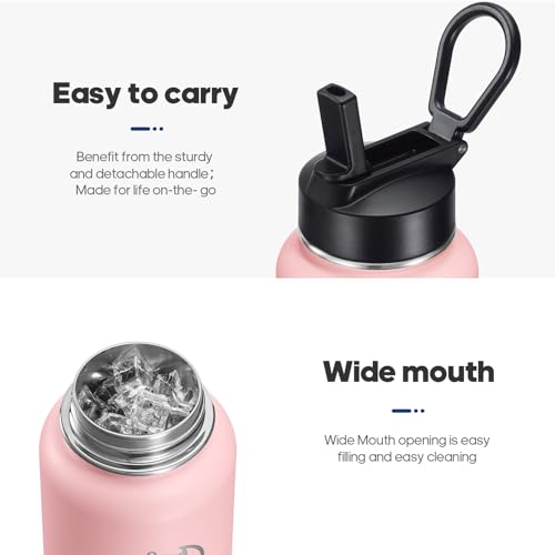 Image of HydroPal Vacuum Insulated Water Bottle 1200ml /1000ml /750ml /500ml, 2 Lids (Straw & Spout), 12H Hot 24H Cold, BPA Free Stainless Steel Bottle, Leakproof Sports Water Bottle for Gym, Travel, Work