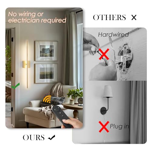 Image of KARTOOSH 40.1 Inch Wall Sconces Battery Operated for Living Room Gold | Rechargeable Wireless Wall Lamp Set of 2, 3000K Warm White Dimmable Wall Light Remote Control Indoor Lighting for Bedroom
