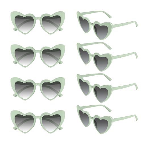 Morcheiong 8/16 Pcs Heart Shaped Sunglasses Bulk Vintage Heart Glasses Bachelorette Party Favors for Women Wedding Bridal (8 Green)