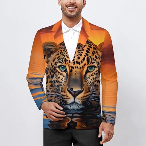 Leopard Water Sunset Men's Casual Blazers Slim Fit Sport Coats Blazer Two Buttons Suit Jacket for Work Party2