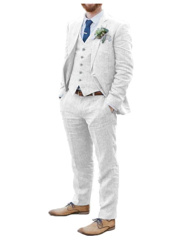 2025 Fashion Men Linen Suits Sets for Beach Wedding Long Sleeves 3 Piece Tuxedo for Party JXZ0984