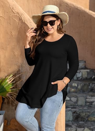Womens Tunic Tops 3/4 Sleeve Plus Size Crew Neck Swing Flare Loose Fit T-Shirt Blouses to Wear with Leggings3