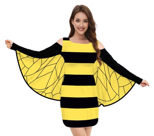 TMSD Damen Halloween Fledermausflügel Langarm Kleid Party Cosplay Kostüm Gelb - Biene XL