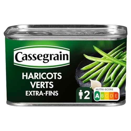 CASSEGRAIN - Haricots Verts Extra-Fins - Cueillis & Rangés à la Main - Nutri-Score A - Emballage 100% Recyclable - Boîte de Conserve 400 g