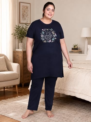 Image of In Love Women's Printed Cotton Plus Size Longline T-Shirt with Pockets | Cotton fabric - soft longline T-shirt with easy plus-size fit