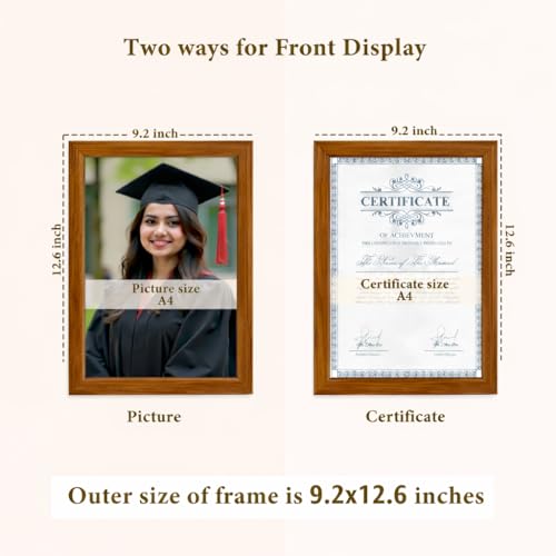 Image of Wooden Document Photo Frame with Storage, Certificate Holder Frame for Wall Mount & Tabletop | Memory Frame for Birth Certificate, Awards & Photos | Premium Finish ( Brown, Size 9.2X12.6 Inch )