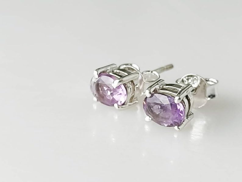 Boucles d'oreilles améthyste naturelle ovale 7,5x5 mm en argent 925 - 4