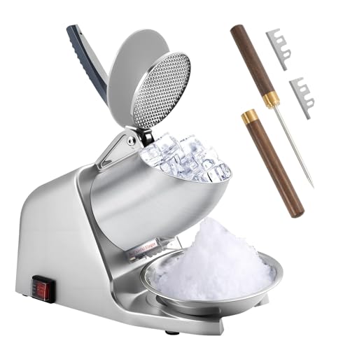 AOLTCUZ Electric Dual Blades 186 lbs/hr Ice Shaver Machine, 300W Ice Crusher Includes Extra Blades & Ice Pick for Home & Commercial Use, Snow Cone Maker, ETL-Listed, Silver