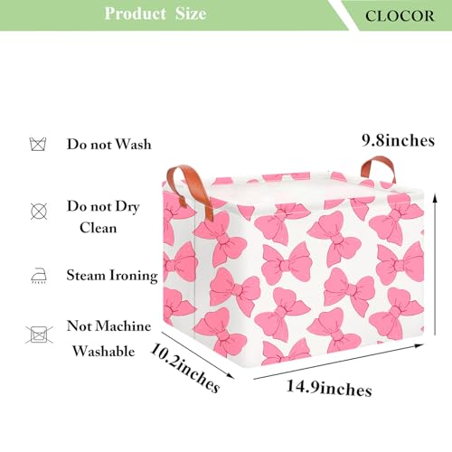 Image of CLOCOR Rectangular Gift Basket Empty,Waterproof Storage Basket with Handles,Books Box,Room Decor(Pink Bowknot)