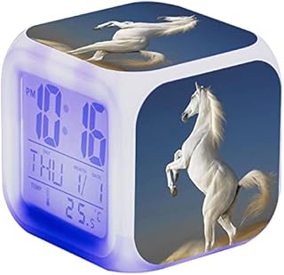Time to Wake Alarm Clock for Kids,Kids animal Digital Alarm Clock,Color Luminous Bedside Clocks for Boys and Girls Bedroom,LCD Display Time,Temperature and Date (horse)
