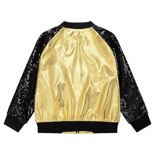 Loyan Kids Girls Zipper Bomber Jacket Shiny Sequins Coat Casual Outerwear Jazz Hip Hop Dance Outfits 6-16 Years3