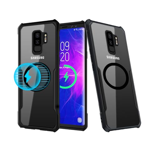 SHBDZGS for Samsung Galaxy S9 Plus Case [Compatible with Magsafe] Hard PC Back [Built-in Metal Ring] Slim Fit Anti Yellow Clear Shockproof Protective Phone Cover, Clear Black