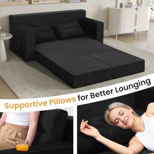 Image of COMAX Futon Sofa Bed, Convertible Sofa Bed, Folding Boneless Couches | Boneless Couch for living room, Fold Out Small Foldable Loveseat Floor Sleeper Mattress Lounge Space‑Saving, 67 inch L-Shaped