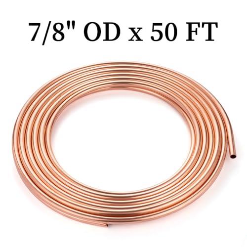 Image of GOORY Copper Tubing 7 /8 inch OD x 0.796 inch ID x 50 FT - 99.9% C12200 Pure ACR Tube - ASTM B280 Refrigeration T2 Copper Tube Soft Coil - Round Seamless Tubing for HVAC System Refrigerator Industry DIY