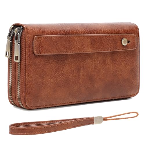 YAPAIOU RFID Wallet Women Leather Double Zip Wristlet Wallets for Women