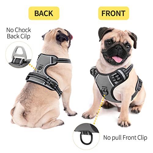 HEELE No-Pull Hundegeschirr, Brustgeschirr für Mittelgroße Hunde, Weich Atmungsaktiv Einstellbar Reflektierend Hundegeschirr Anti Zug mit Gepolstert Griff, Grau, M