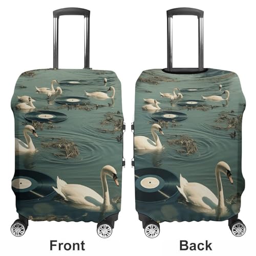 Travel Luggage Cover Elastic Washable Suitcase Cover Fashion Scratch-Resistant Baggage Covers Swan And Record Suitcase Protector Fit 18-32 Inch Luggage3