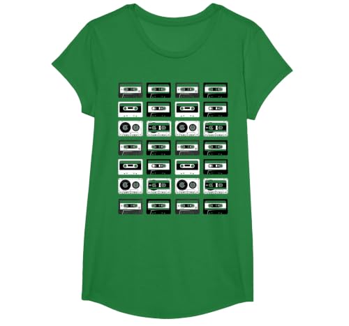 Cassette Tapes Audio Mixtapes 1980s Music Radio DJ T-Shirt, Girls, Kelly Green, Medium