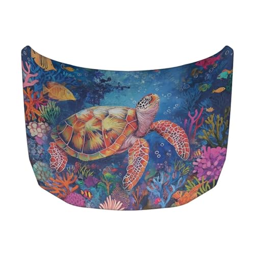 Image of Car Hood Cover Protector, A Washable Automotive Accessory with an Sea Turtle Print Design for Car Front Hoods, Measuring 59x51 Inches